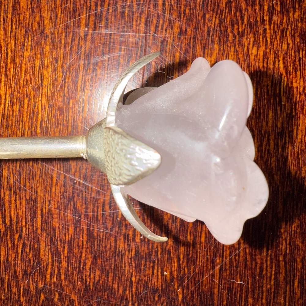 Rose Quartz or Aventurine Rose Carving w/Silver Stainless stem - Choose 1 ๐น๐น - Picture 6 of 8